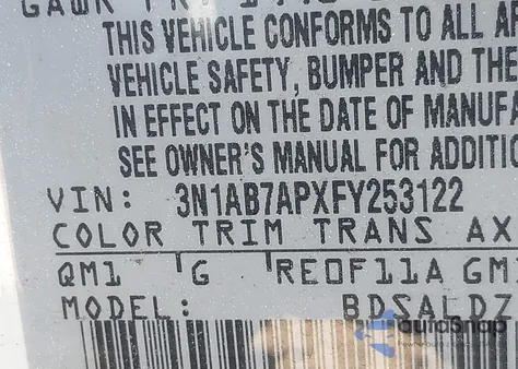 2015 Nissan Sentra Fe+ S/S/Sl/Sr/Sv из США, поврежденный, VIN 3N1AB7APXFY253122